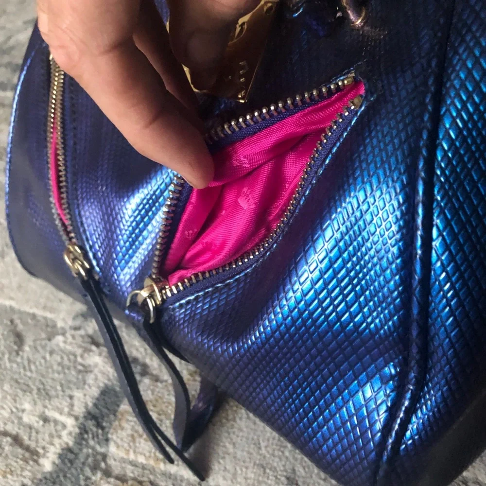 Juicy Couture Metallic Iridescent Blu & purple Satchel with Gold Plaque